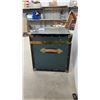 Image 2 : Vintage Trunk with Brass Hardware, Leather Handle, 19" x 36" x 18" and Plastic Storage Bins