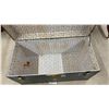 Image 8 : Vintage Trunk with Brass Hardware, Leather Handle, 19" x 36" x 18" and Plastic Storage Bins
