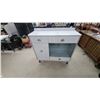 Image 1 : Mid-Century Modern White Cracked Ice Laminate Kitchen Cabinet With Chrome Trim, Circa 1940s-1950s