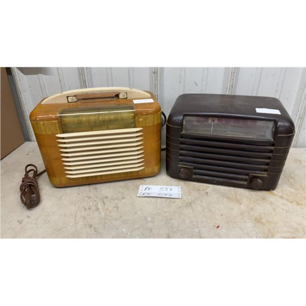 Packard-Bell Model 537 "Stationized" Wood Tube Radio and Bakelite Tabletop Tube Radio