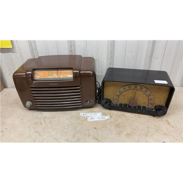 Vintage Marconi Model 224 and Viking Model 101 Bakelite Tabletop AM Radios, Circa 1949-1950