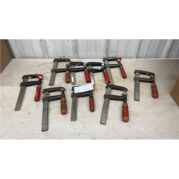 Lot of West German F-Clamps with Cast Iron Jaws and Red Wooden Handles