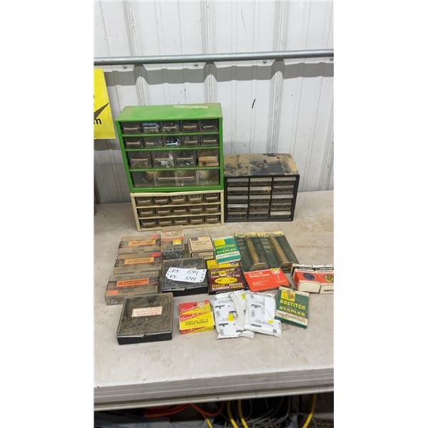 Small Parts Storage Cabinets With Assorted Hardware, Screws, and More