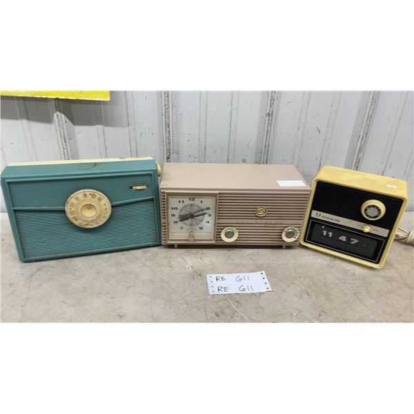 Vintage RCA Victor 1-R-315 Portable AM Radio, RC-1215 Clock Radio, Strauss Clock Radio