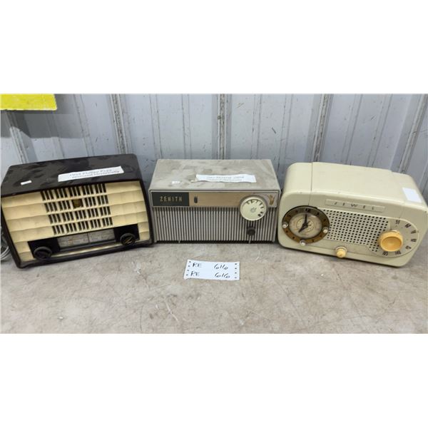 Three Vintage Radios: 1954 Philips P143, 1955 Zenith 5M04, & Jewel Clock Radio