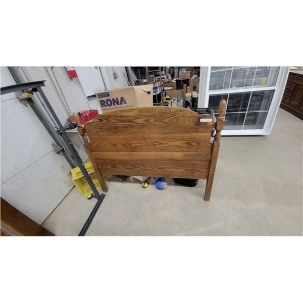 Vintage Wooden Headboard and Footboard with Adjustable Metal Bed Frame 52" Wide