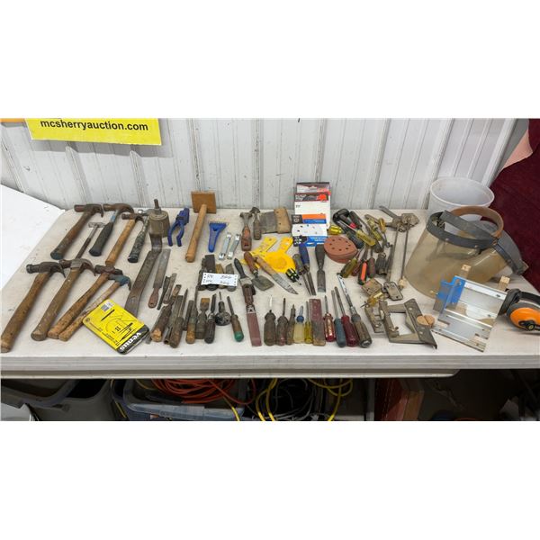 Assortment of Hammers, Screwdrivers, Chisels, Files, Putty Knives, Venus Drawing Set and More