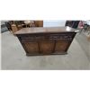 Image 1 : Traditional Carved Hardwood Three-Drawer Chest with Brass Pulls and Medallion Accents 32"