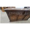 Image 4 : Traditional Carved Hardwood Three-Drawer Chest with Brass Pulls and Medallion Accents 32"