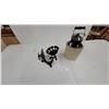 Image 1 : Antique Two-Tone Stoneware Crock with Bail Handle and Cast Iron Griffin Wall Sconce