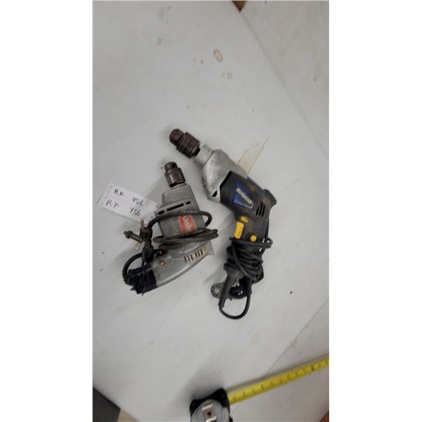Sunbeam and Mastercraft Corded Drills with Keyed Chucks, Set of 2 1/2"+1/4"