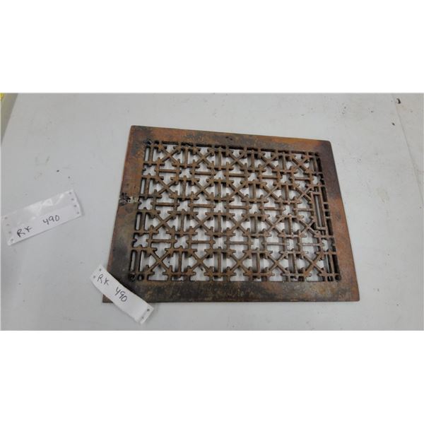 Antique Cast Iron Floor Register Grate with Geometric Lattice Pattern 16" x 20"