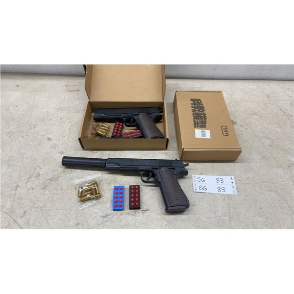 Two Kejiao Moxing M1911 Foam Dart Toy Pistols with Faux Suppressor, Shell Casings, and More, 14+