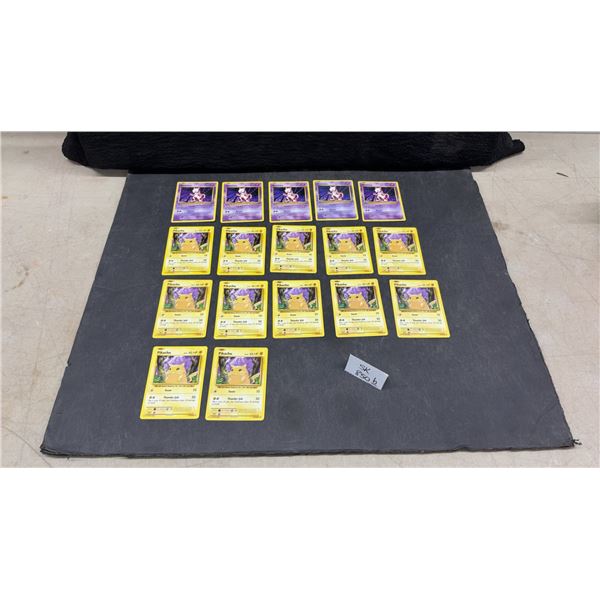 Pokémon Cards: 5 Base Mewtwo Cards & 12 Base Pikachu Cards