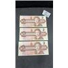 Image 1 : Three 1986 Bank of Canada Two Dollar Bills, Queen Elizabeth II, Very Nice Condition