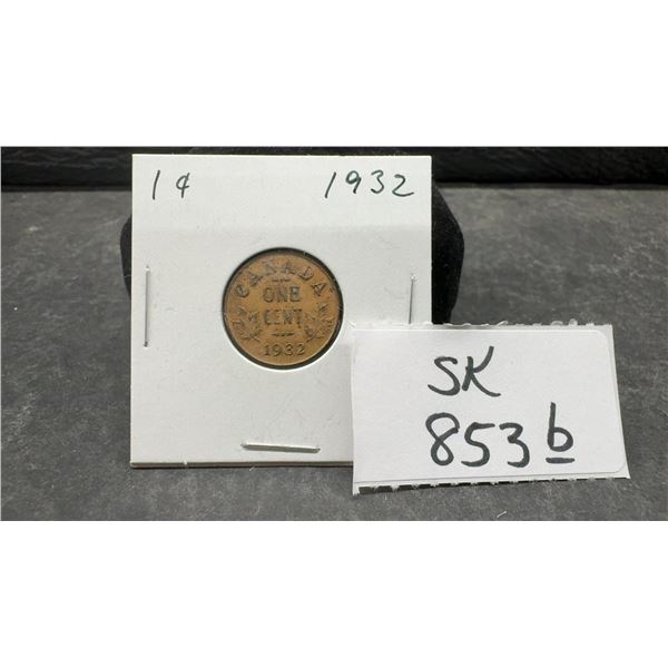 1932 Canadian One Cent Coin Featuring King George V, Very Nice Condition