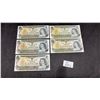 Image 1 : Five 1973 Bank of Canada One Dollar Notes, Queen Elizabeth II Portrait