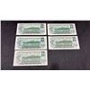 Image 2 : Five 1973 Bank of Canada One Dollar Notes, Queen Elizabeth II Portrait
