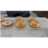 Image 3 : 28 Pieces FireKing Peach Lusterware, Teacups, Saucers, Sugar Bowl, Creamer, Bowls & More