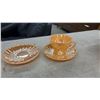Image 8 : 28 Pieces FireKing Peach Lusterware, Teacups, Saucers, Sugar Bowl, Creamer, Bowls & More