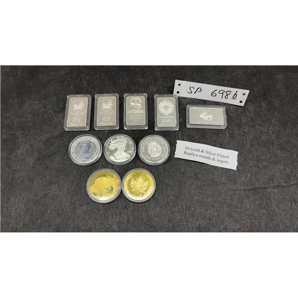 10 Gold & Silver Plated REPLICA Round & Ingots Coins