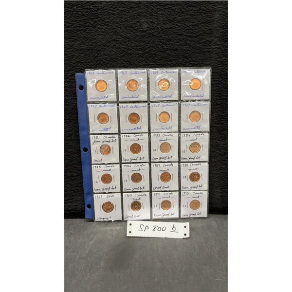 20 Uncirculated Proof Canadian One-Cent Coin Collection, 1963-1992, Centennial