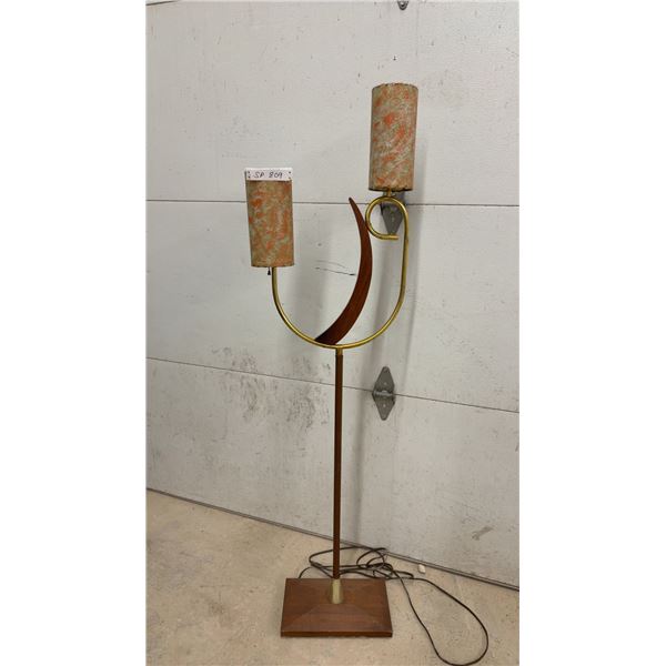 Mid-Century Modeline of California Teak and Brass Two-Shade Floor Lamp, Circa 1960s, 59" Tall