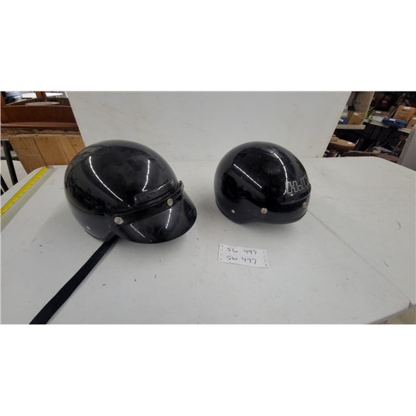 Pair of HJC Glossy Black Open-Face Motorcycle Helmets with Visor Snaps Lg.