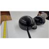 Image 2 : Pair of HJC Glossy Black Open-Face Motorcycle Helmets with Visor Snaps Lg.