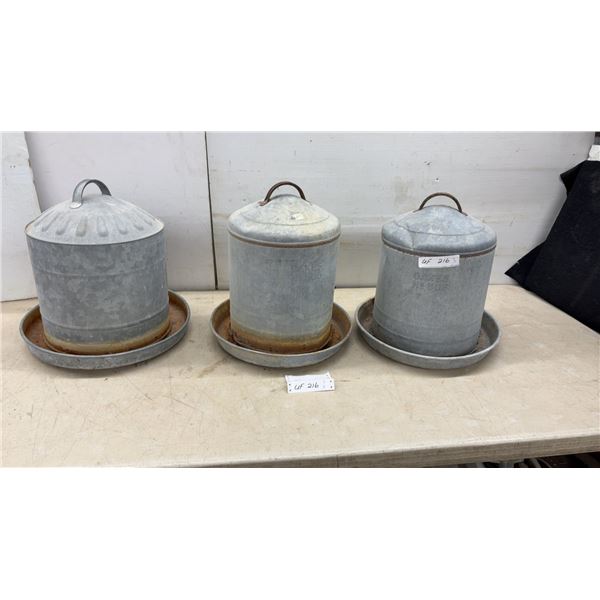 Vintage Oakes No. 503 Galvanized Metal Poultry Feeders, Set of 4