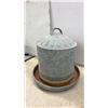 Image 6 : Vintage Oakes No. 503 Galvanized Metal Poultry Feeders, Set of 4