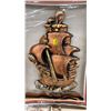 Image 3 : Vintage Copper and Brass-Tone Sailing Ship 3D Chalkware Style Wall Plaques in Original Packaging
