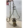 Image 10 : 2 Vintage Brass Chandelier Hanging Lamp with Chains and Wiring. No Shades