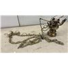 Image 11 : 2 Vintage Brass Chandelier Hanging Lamp with Chains and Wiring. No Shades