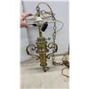 Image 2 : 2 Vintage Brass Chandelier Hanging Lamp with Chains and Wiring. No Shades