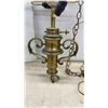 Image 3 : 2 Vintage Brass Chandelier Hanging Lamp with Chains and Wiring. No Shades