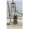 Image 8 : 2 Vintage Brass Chandelier Hanging Lamp with Chains and Wiring. No Shades