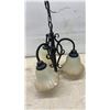 Image 5 : Three-Light Black Metal Chandelier with 3 Frosted Glass Shades