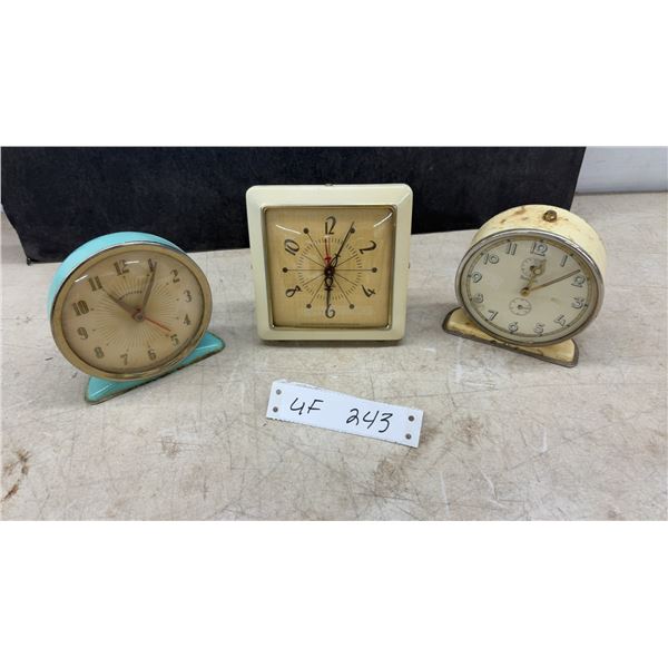 Three Vintage Alarm Clocks: Westclox & Two Unbranded