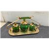 Image 4 : Vista Dome Twin Zephyrs Postcard in Glass Frame, Green Glass & Brass Condiment Set