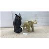 Image 1 : Black Plastic Owl Garden Decoy and Carved Elephant Figurine, 12" Tall