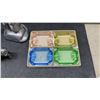 Image 2 : Assorted Collectibles: 4-Piece Colored Glass Ashtray Set, Metal Donkey, Brass Ashtray & More