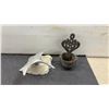 Image 4 : Assorted Collectibles: 4-Piece Colored Glass Ashtray Set, Metal Donkey, Brass Ashtray & More