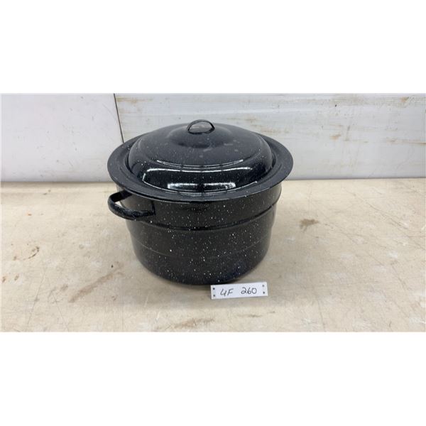 Black Speckled Enamelware Water Bath Canner Stock Pot With Domed Lid and Wire Rack