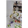 Image 2 : Vintage Enamelware Collection: Fruit and Floral Platters, Lidded Bowls, Mugs on Tree, and More