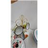 Image 3 : Vintage Enamelware Collection: Fruit and Floral Platters, Lidded Bowls, Mugs on Tree, and More