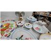Image 6 : Vintage Enamelware Collection: Fruit and Floral Platters, Lidded Bowls, Mugs on Tree, and More