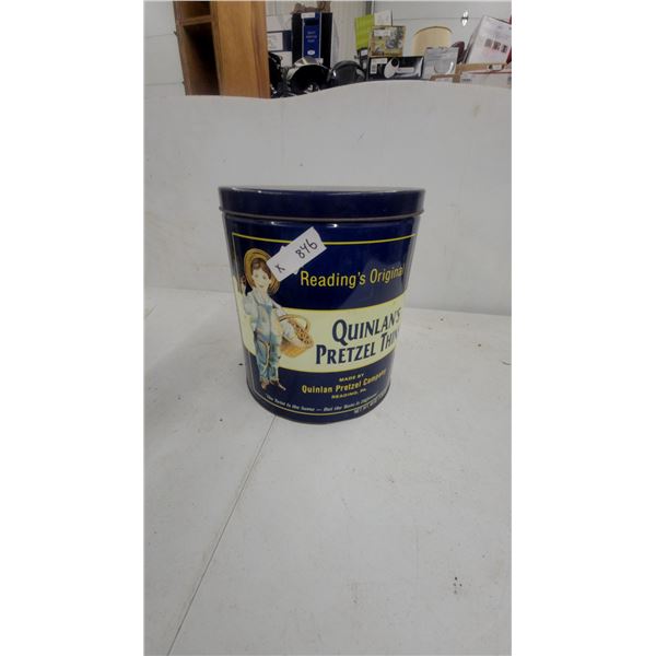 Quinlan's Pretzel Thins Vintage Tin, Reading's Original, Quinlan Pretzel Company, 48 Ounce