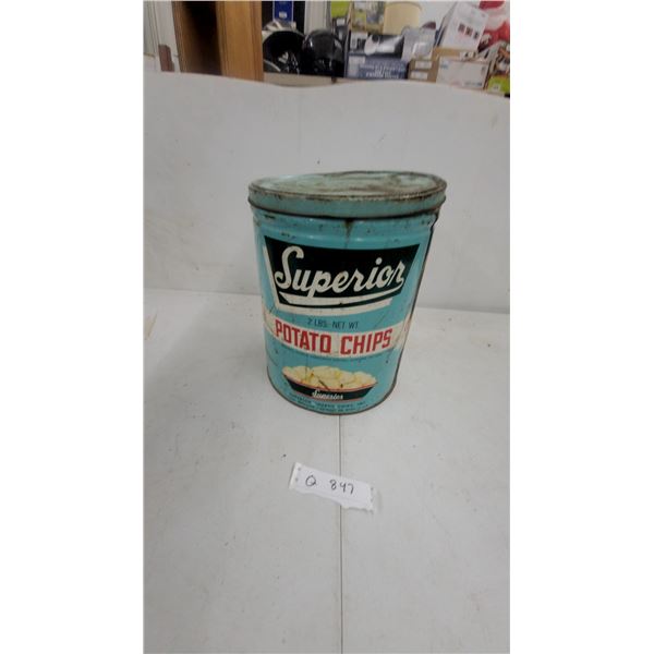 Vintage Superior Potato Chips 2 Pound Advertising Tin, Detroit, Michigan