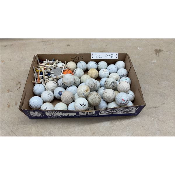 50 Assorted Golf Balls: Titleist, Callaway, Maxfli, & Tees